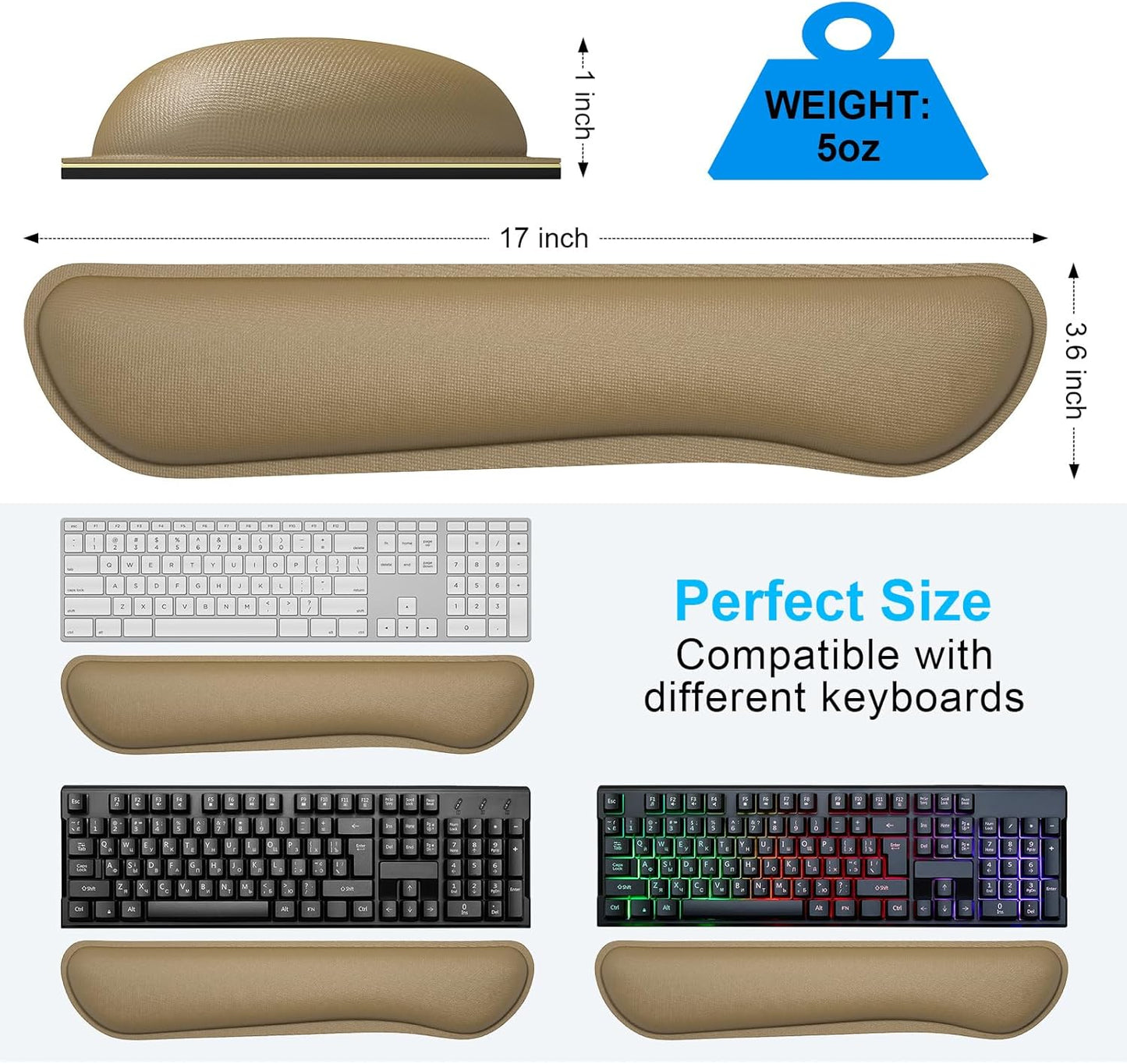 Dapesuom Enlarge Keyboard Wrist Rest, Cute Memory Foam Keyboard Wrist Cushion for Computer Desk Mats Support, Typing Pain Relief Ergonomic Mouse Pad Rests with Non-Slip Base for Gaming, Laptop, Brown