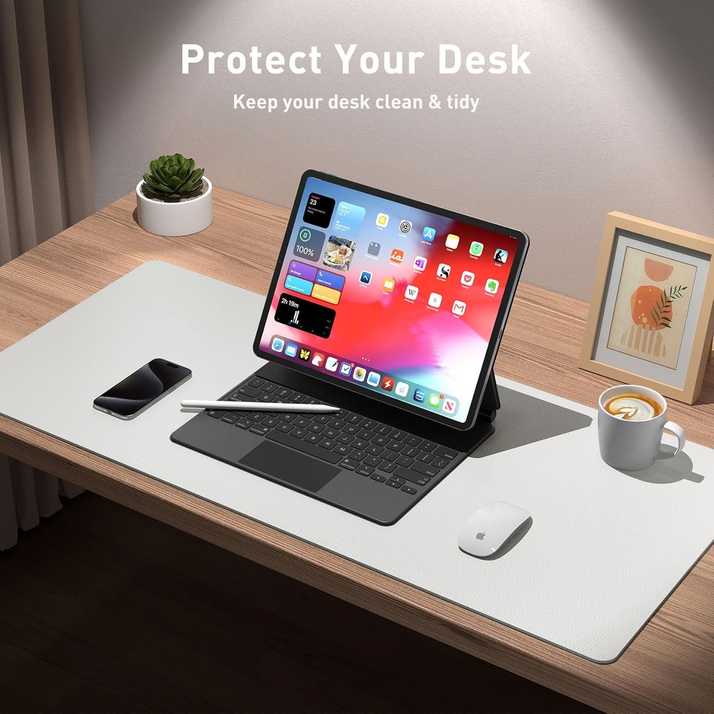 Aothia Leather Desk Pad Protector, Office Desk Mat, Large Mouse Pad, Non-Slip PU Leather Desk Blotter, Laptop Desk Pad, Waterproof Desk Writing Pad for Office and Home (48"x17", Barely Grey)