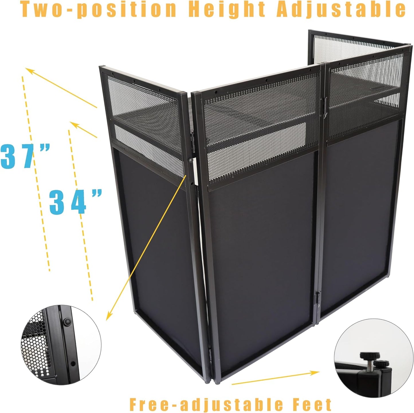 Portable DJ Booth DJ Facade DJ Table Station Two-position Height Adjustable Tabletop DJ Table Stand DJ Event Booth w/Travel Bag Black&White Scrims For Gig, Party, Show
