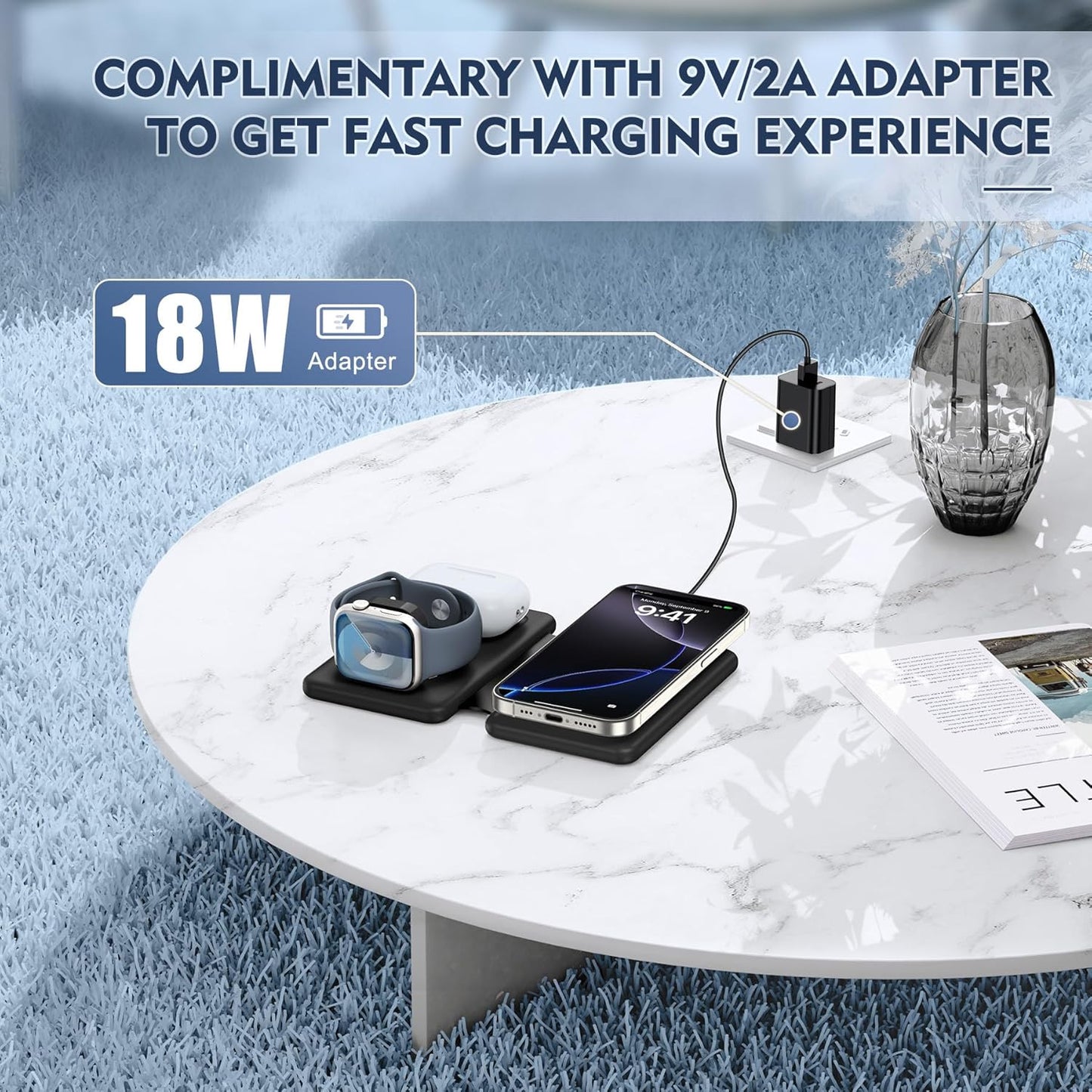 Wireless Charger iPhone - 3 in 1 Charging Station for Apple Devices for iPhone 16 15 14 13 12 Pro Max Plus - Foldable Magnetic Charging Pad for Apple Watch Series & Airpods Series