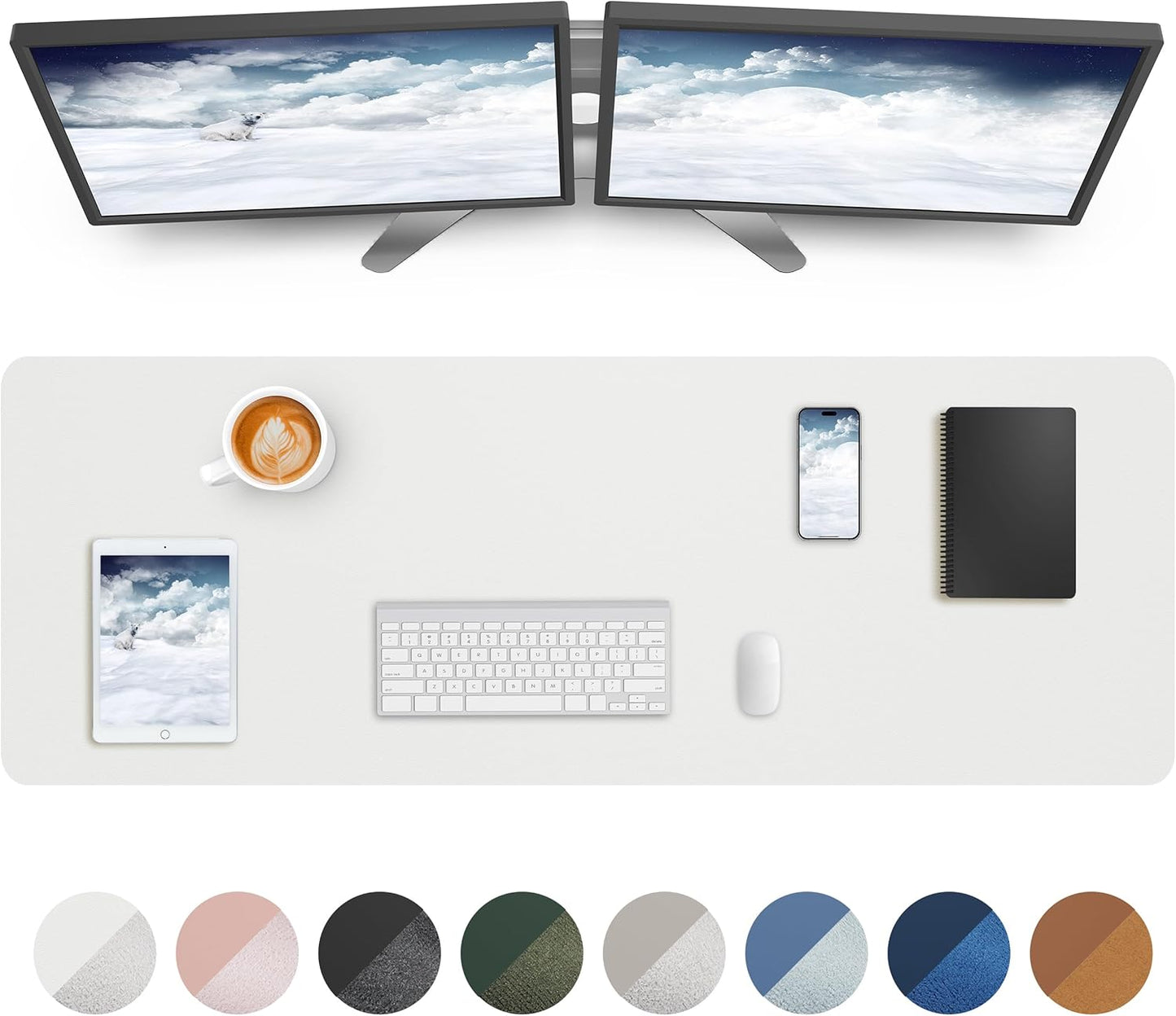 Large Desk Mat,55" x 17"Leather Desk Pad Protector,Large Mouse Pad,Office Desk Mat, Non-Slip PU Leather Desk Blotter, Laptop Desk Pad,Waterproof Desk Writing Pad for Office/Home/Decor(Ivory White)