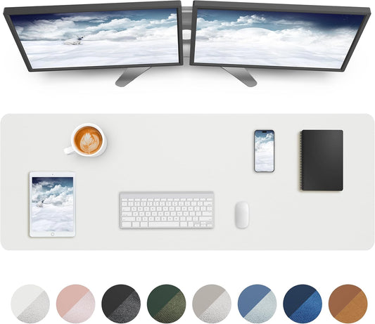 Large Desk Mat,55" x 17"Leather Desk Pad Protector,Large Mouse Pad,Office Desk Mat, Non-Slip PU Leather Desk Blotter, Laptop Desk Pad,Waterproof Desk Writing Pad for Office/Home/Decor(Ivory White)