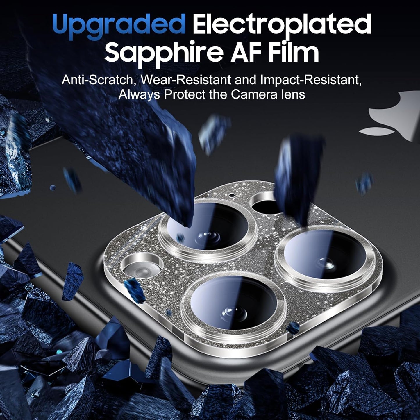 UniqueMe for 3 Pack iPhone 15 Pro/iPhone 15 Pro Max Camera Lens Protector, [Drop Protection] [Case Friendly] Camera Cover Screen [Update New Version] - Intergrated Glitter Black