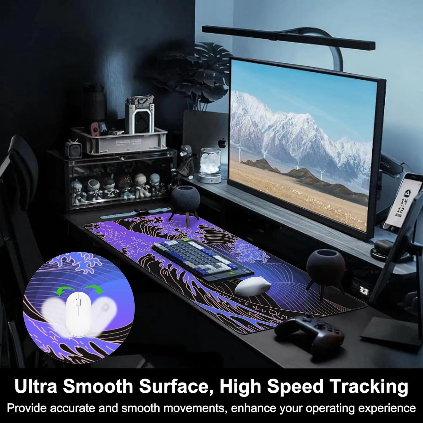 Mouse Pad, Large Ocean's Crest Leap Desk Mat, Extended Non-Slip Gaming Keyboard Mousepad Desk Pad, Thick Stitched Edges Waterproof Mouse Mat 31.5"x15.7" (Vaporwave Pop Art)