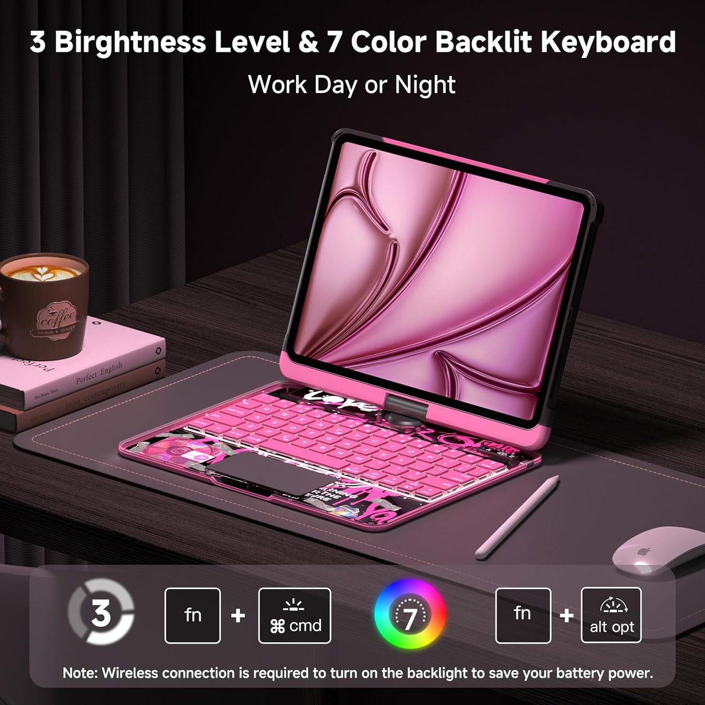 Keyboard Case for iPad 11 inch Pro 4/3/2/1st Gen & 11’’ iPad Air 2025 M3, 2024 M2 & 10.9" iPad Air 5th/4th Gen, 360° Rotating Stand Transparent Protective Cover with Pencil Holder (Pink)