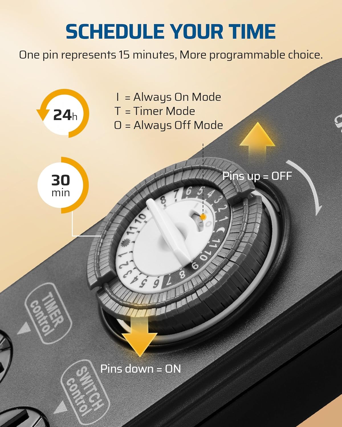 DEWENWILS Mechanical Timer Power Strip with 8 Outlets, 6FT Power Cord & Flat Plug, Overload Protection Mechanical Timer, Outlet Timer Indoor for Tanks, Aquarium, Grow Lights, Reptile Light, UL Listed