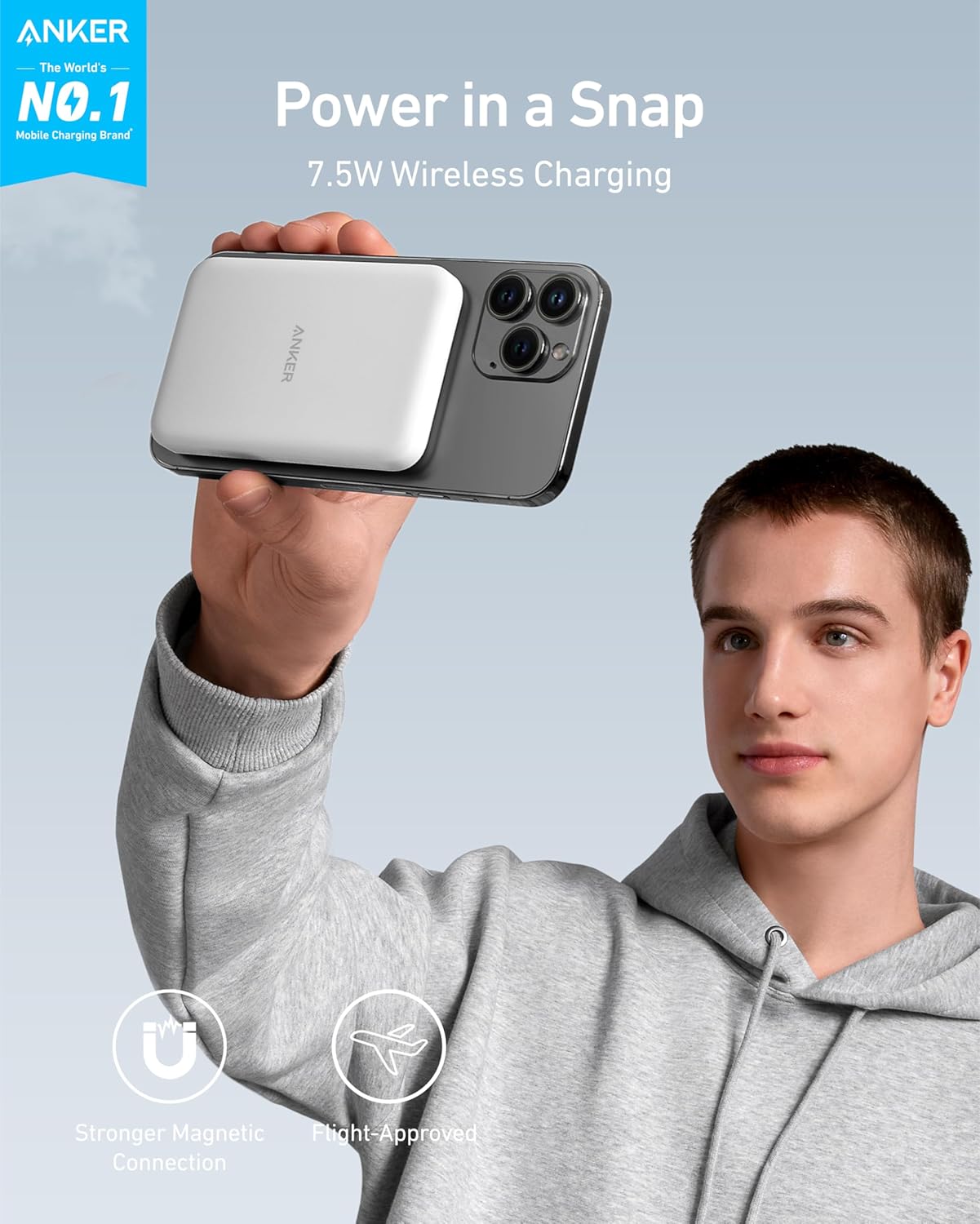 Anker 621 Magnetic Portable Charger (MagGo), 5,000mAh Wireless Power Bank with USB-C Cable, Magsafe-Compatible Battery Pack for iPhone 16/15/14/13/12 Series