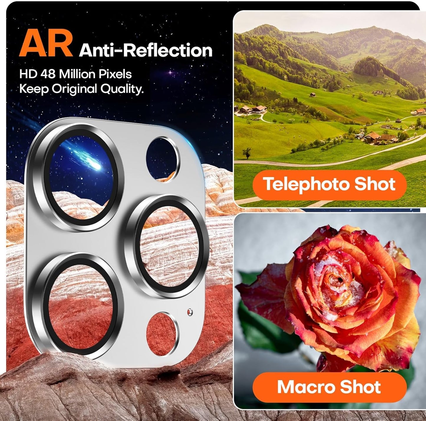 Camera Lens Protector for iPhone 16 Pro Max/16 Pro/15 Pro Max/15 Pro/14 Pro Max/14 Pro, Aluminum Alloy Sapphire Glass Camera Screen Cover, Case Friendly- White Titanium