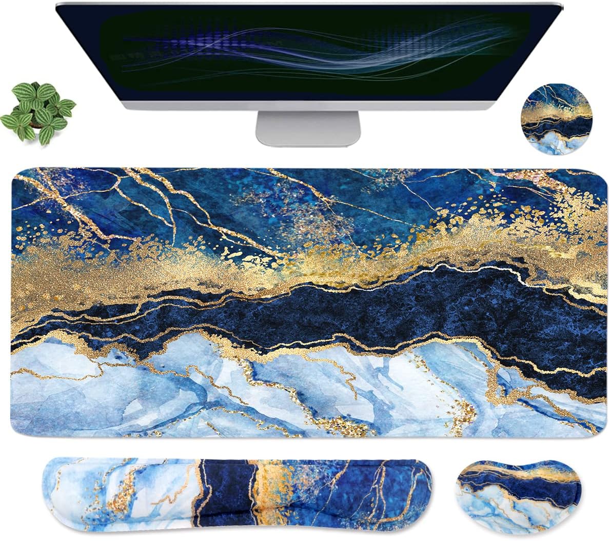 Ergonomic Large Mouse Pad and Keyboard Wrist Rest, Desk Pad for Keyboard and Mouse, 4-in-1 Large Gaming Mouse Pad with Wrist Support - Light Blue