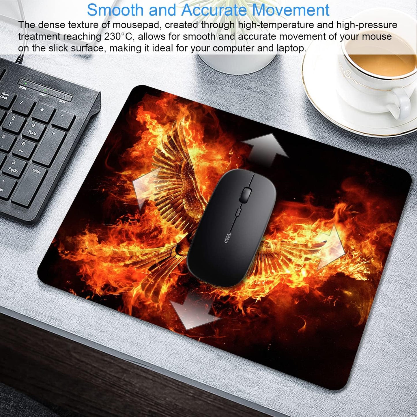 Cool Phoenix Mouse Pad Personalized Design, Non-Slip Surface, Rubber Base, Small Office Desk Pad for Computers and Laptops