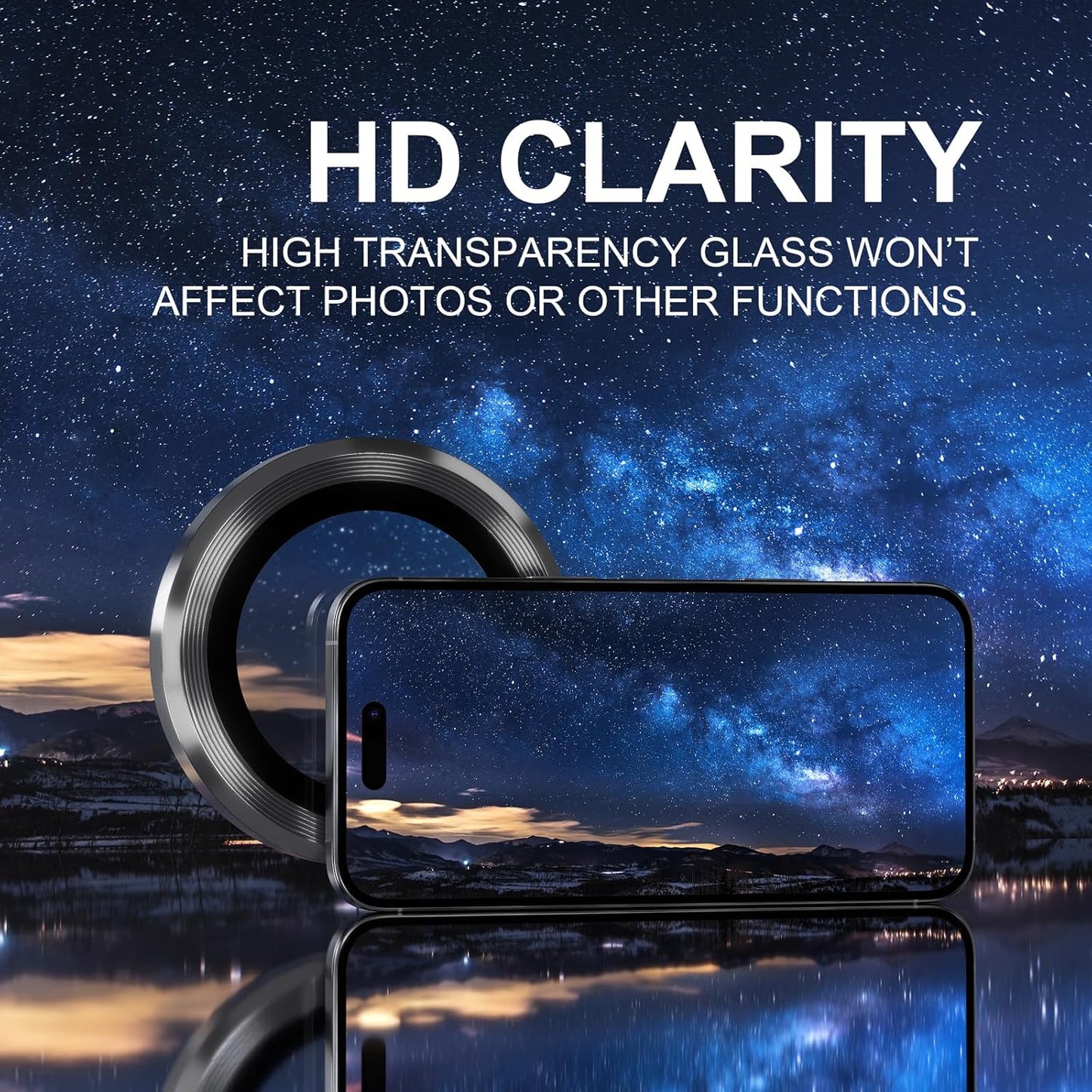 Choiche Compatible for iPhone 16 Pro/iPhone 16 Pro Max Camera Lens Protector, 9H Tempered Glass Camera Cover Screen Protector Metal Ring Decoration Accessories (Black)