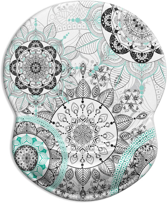ITNRSIIET Ergonomic Mouse Pad with Gel Wrist Support Small Wrist Rest Smooth Surface Non-Slip PU Base Comfortable Office Supplies Pain Relief, 8.7 x 7.2 inches, Mandala Flowers