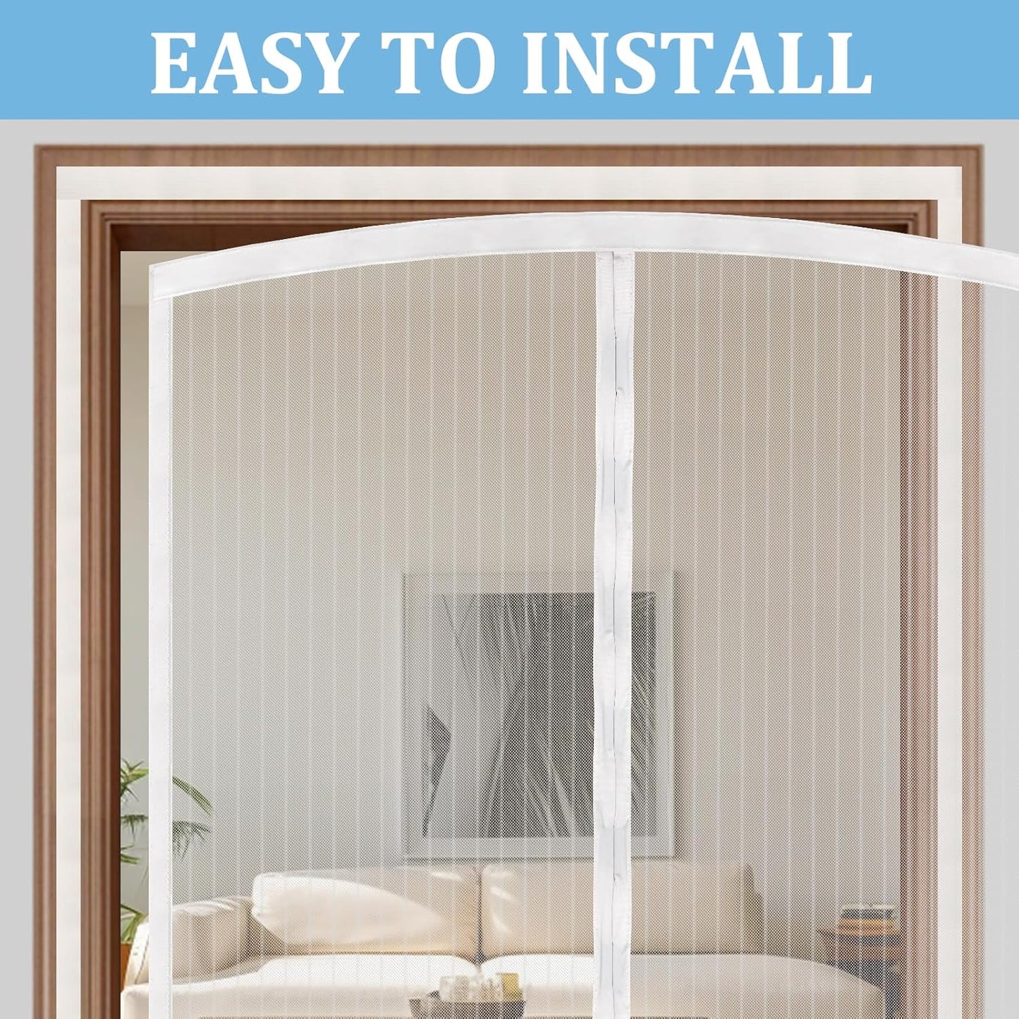 Magnetic Screen Door - Self Sealing, Heavy Duty, Hands Free Mesh Partition Keeps Bugs Out Let Breeze in- Pet and Kid Friendly - Keep Open Feature (White, Fit Door Size 34 x 78 Inch)