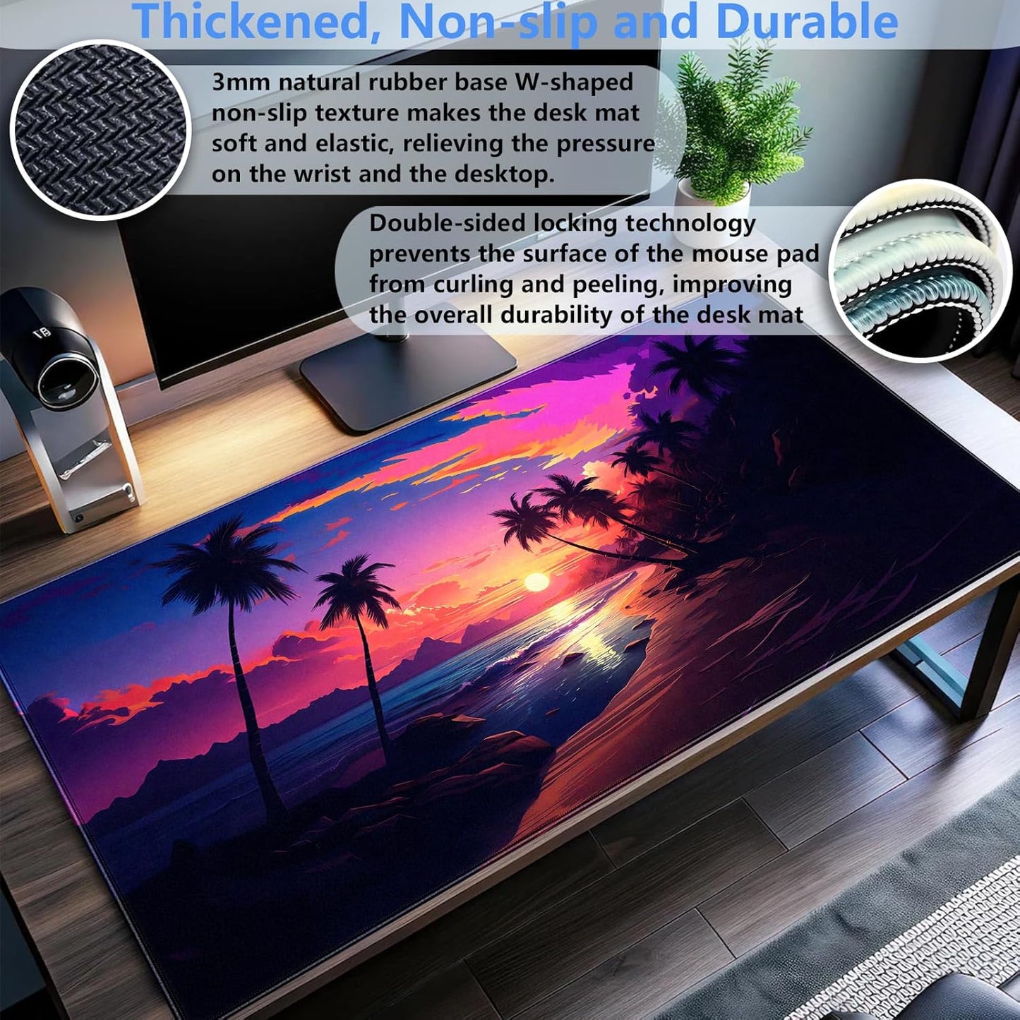 Sunset Beach Gaming Mouse Pad for Desk, Fantasy Ocean Art Desk mat Extended Large Desk Pad ，XXL Mouse pad for Home or Office Computer Laptop 31.5 X 15.7 inch