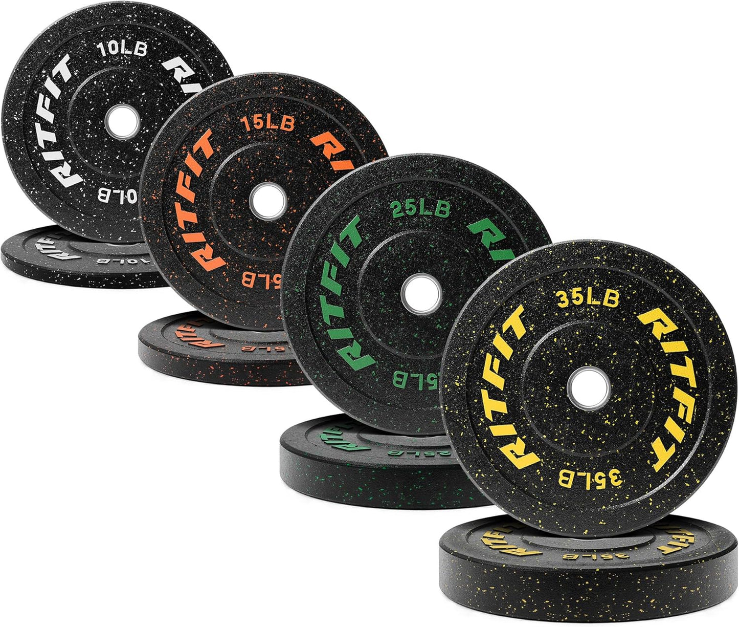 RitFit Bumper Plates, Colored Fleck-Rubber Weight Plates with Steel Insert, 2-inch Olympic Weight Plates for Weight Lifting and Strength Training, 170LB set