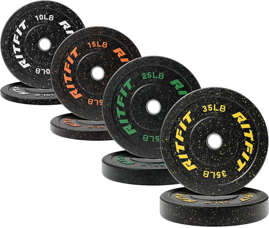 RitFit Bumper Plates, Colored Fleck-Rubber Weight Plates with Steel Insert, 2-inch Olympic Weight Plates for Weight Lifting and Strength Training, 170LB set