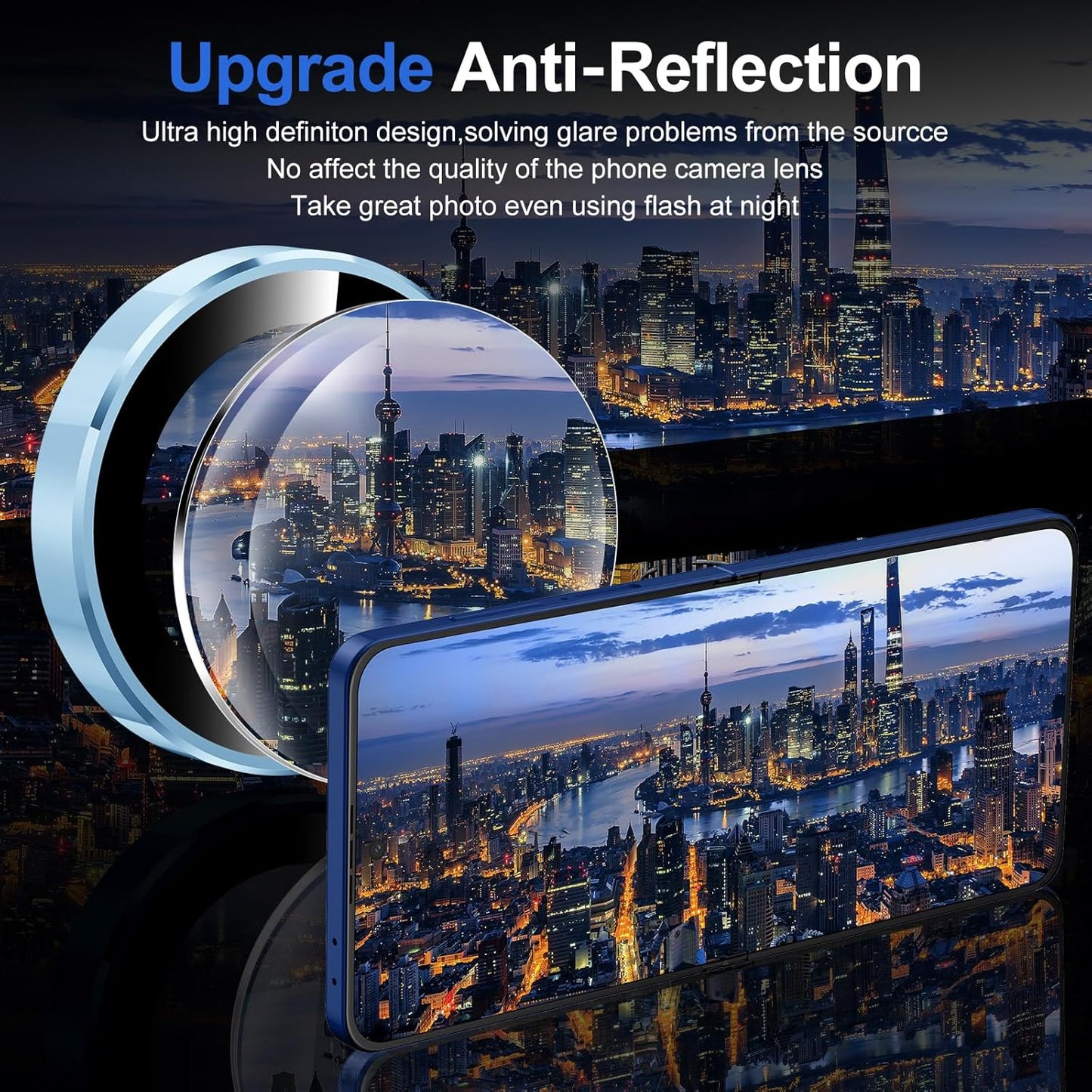 for Samsung Galaxy Z Flip 7 Camera Lens Protector, Individual Metal Ring Tempered Glass Lens Cover, [Strong Adsorption] Scratch Resistant Ultra-Thin HD Clear Lens Cover, 1 Set-Blue Ring