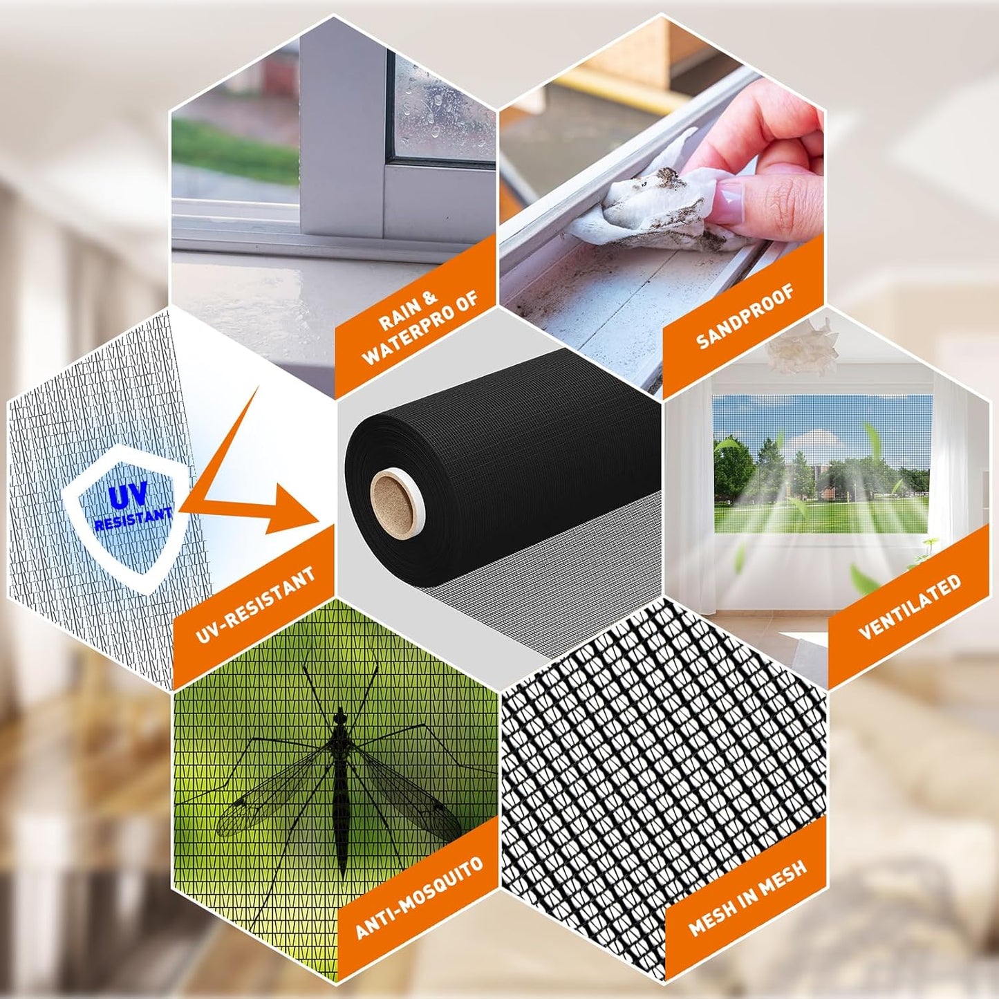 MAGZO Window Screen Replacement Mesh Roll, 37.4in × 16.4ft Upgraded Dual Interlaced Woven Siftproof Screen 40x40 Mesh for Porch Doors Repair Kit, Ultra Heavy Duty Woven for Garden, Patio DIY Projects