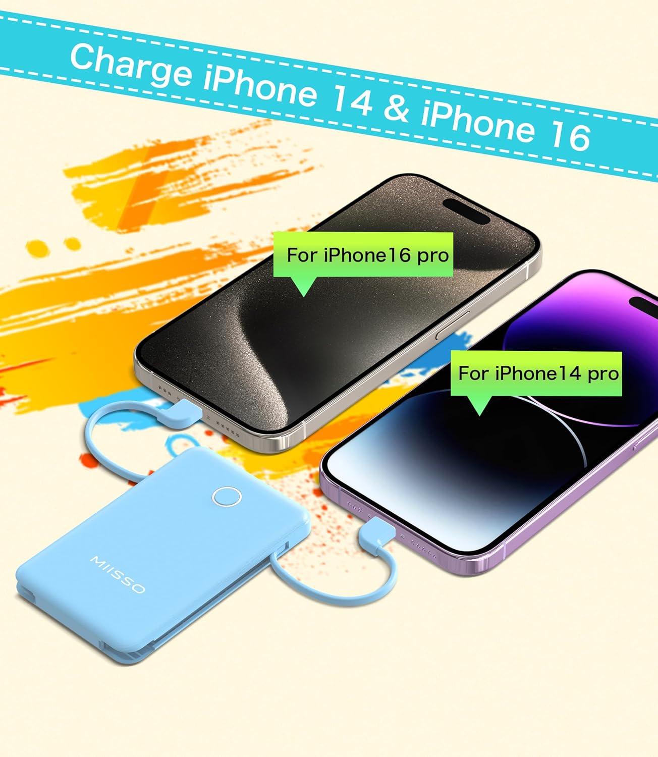 6000mah Ultra Slim Built in Cables Power Bank, Card Size Built in USB C Cords Battery Pack Portable Charger for Phones, 3 Output External Battery Pack Compatible with iPhone, Samsung, Google, Blue