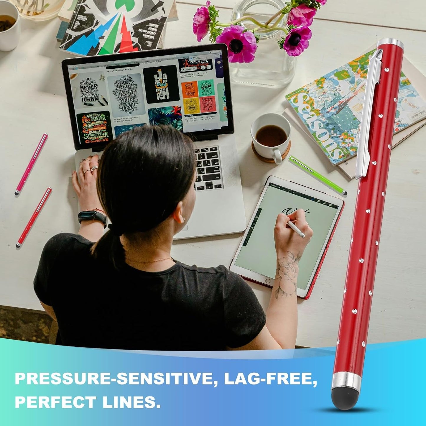 PATIKIL Stylus Pens for Touch Screens, 6 Pcs High Precision Universal Bling Stylus Crystal Metal Capacitive Pen for Touch Screen Devices Phone Tablets Laptop, Red