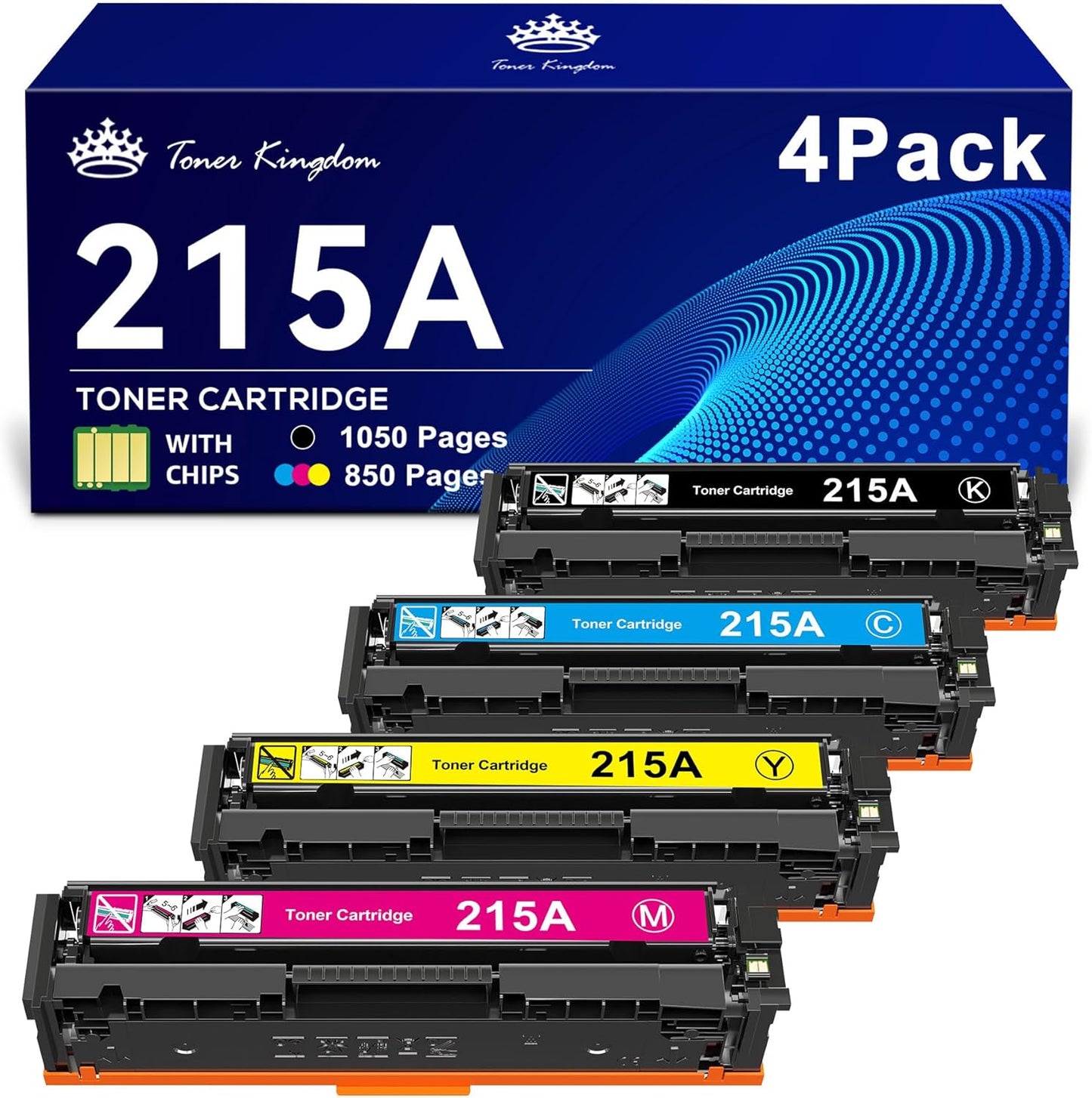 Toner Kingdom Compatible for HP 215A Toner Cartridge with HP Color Laserjet Pro MFP M182nw M183fw M155a M182n M155nw Printers (Black Cyan Yellow Magenta 4 Pack)