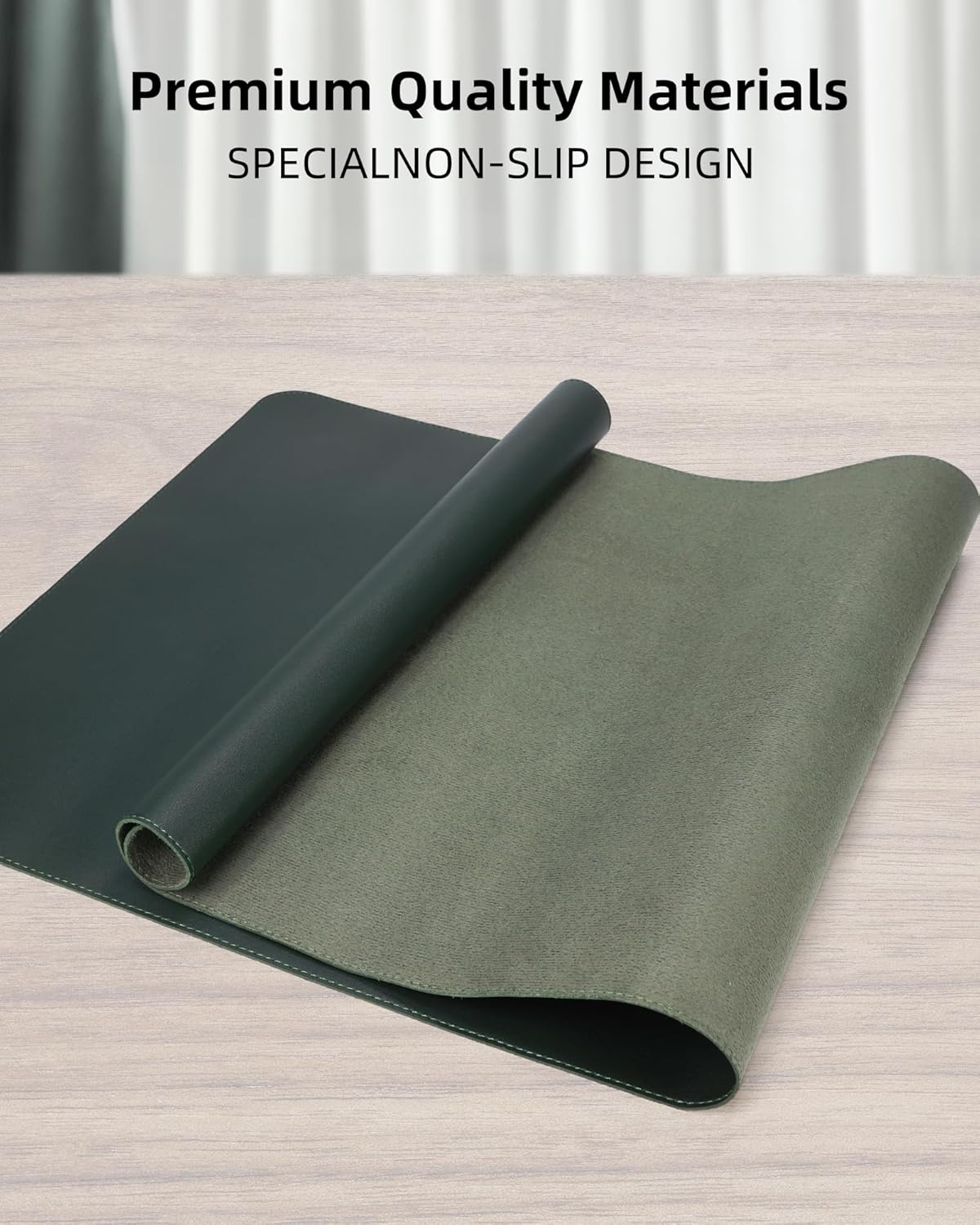 Leather Desk Pad Protector - 48" x 17" Non-Slip PU Leather Large Mouse Pad, Waterproof Desk Blotter Mat for Office and Home (Dark Green)