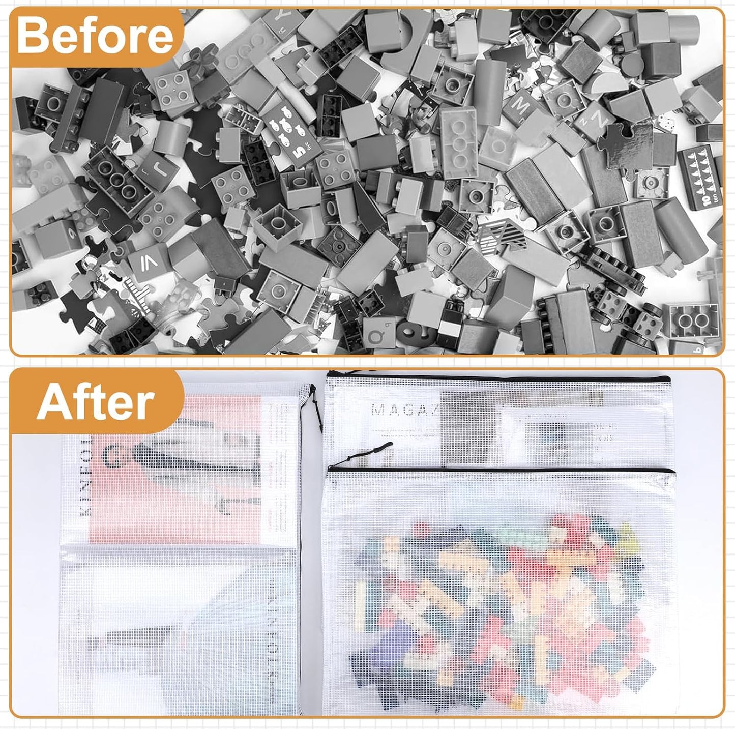 18pcs Mesh Zipper Pouch Puzzle Storage Bags A3 17x12 Inches Large File Bags Black Reusable Zipper Pouches for Organizing, Classroom Board Game Organization