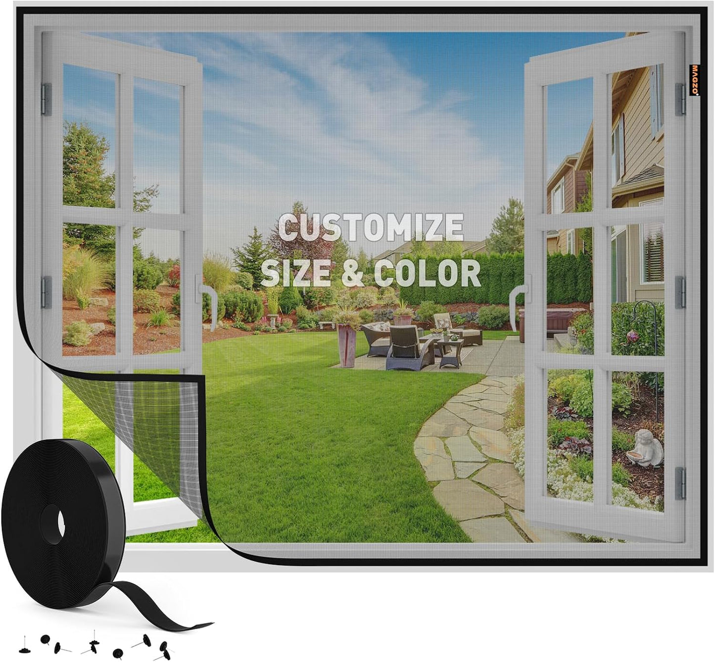 MAGZO Customized Window Screen,Screen Mesh Attachable and Detachable with Hook Tape, Durable, Washable