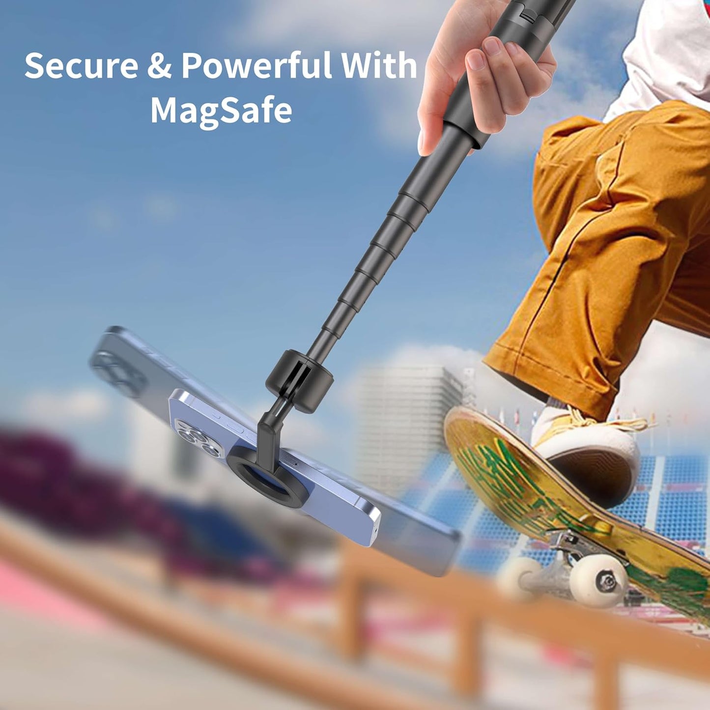 MagSafe Tripod for iPhone 64'' Selfie Stick Phone with Metal Ring and Remote, Fit for iPhone 12/13/14/15 Series, Magsafe Case and Other Phones