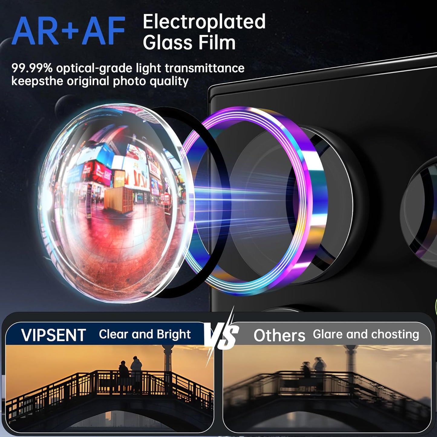 For Samsung Galaxy S23 Ultra Camera Lens Protector, Individual Lens Protector, Ultra HD 9H Tempered Glass Screen Protective Cover, Anti-scratch, Military Grade Drop Protection 2 Set. (Colorful, S23 Ultra)