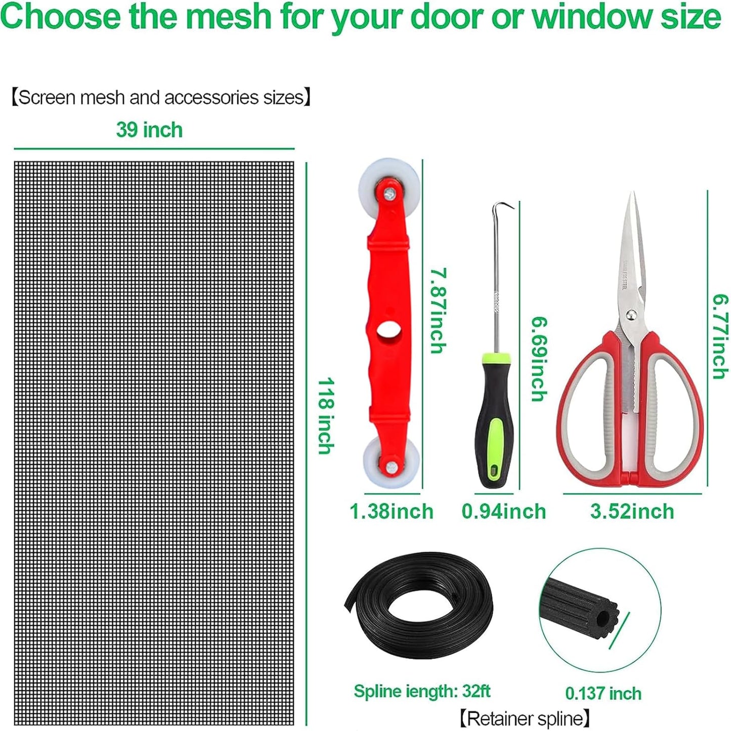 QWR Pet Proof Window Screen Replacement Kit, 39"x118" Durable High Hardness Screen Mesh Replacement Window Screens Repair Kit for Sliding Screen Door,Patio and Windows.(Folded Package)