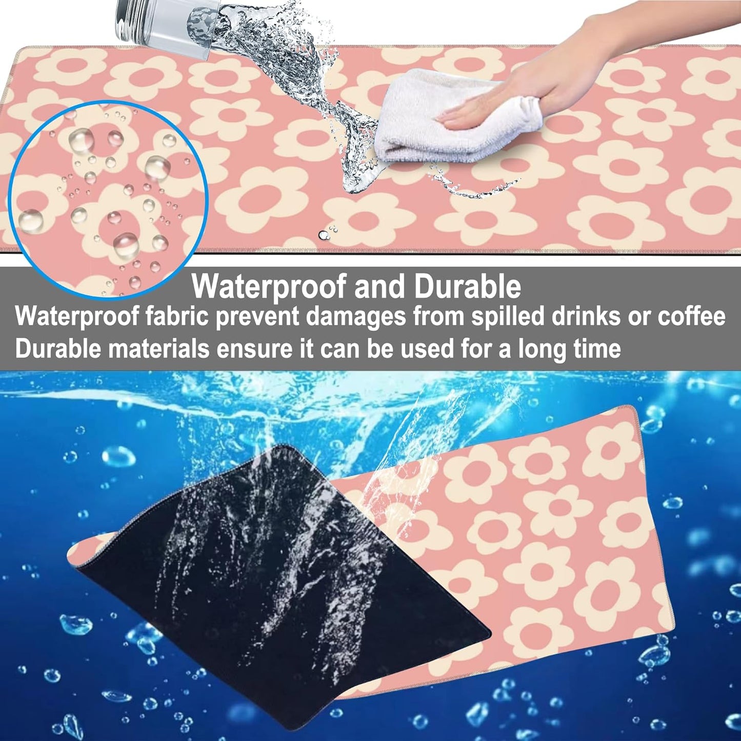 Mouse Pad, Large Pink Groovy Flowers Desk Mat, Extended Non-Slip Gaming Keyboard Mousepad Desk Pad, Thick Stitched Edges Waterproof Mouse Mat 31.5"x15.7" (Vintage Floral)