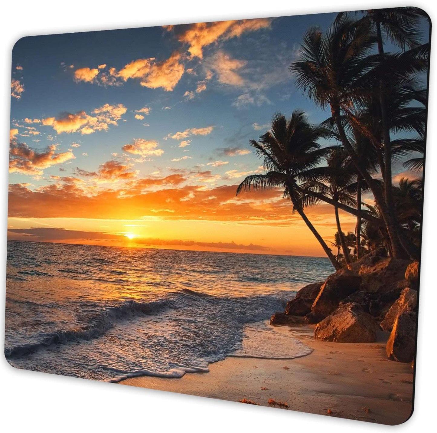 Sunset Beach Mouse pad with Tropical Ocean Landscape and Non-Slip Rubber Base Design for Personalized Women's Office Desktop Decoration Accessories 9.5x7.9 inch