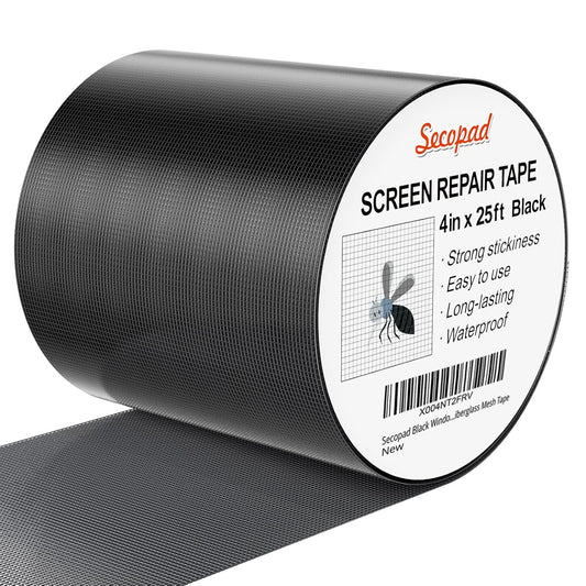 Black Window Screen Repair Tape, 4IN X 25FT (300IN) Screen Repair Kit for Windows or Doors, Strong Adhesive Patch Kit Fiberglass Mesh Tape