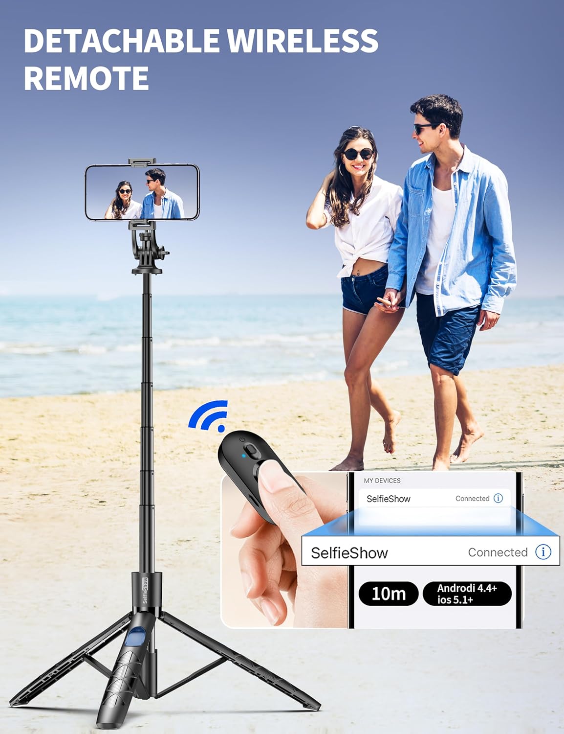 Aluminum 71" Phone Tripod with Remote, Extendable & Compatible with iPhone 15/14/13/Android/Camera