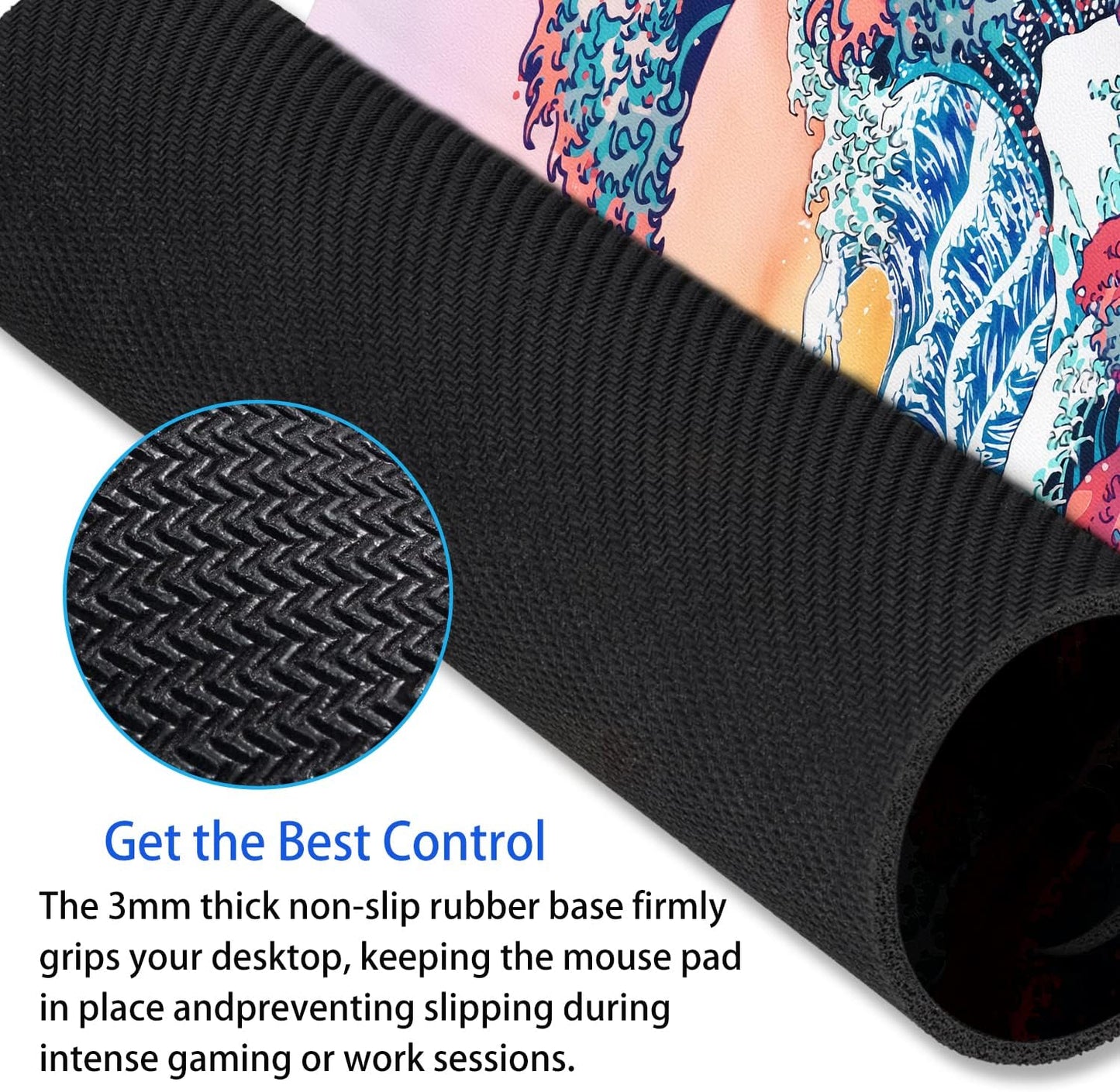 Japanese Ukiyo-e Ocean Waves Mouse Pad Personalized Design, Non-Slip Surface, Rubber Base, Small Office Desk Pad for Computers and Laptops