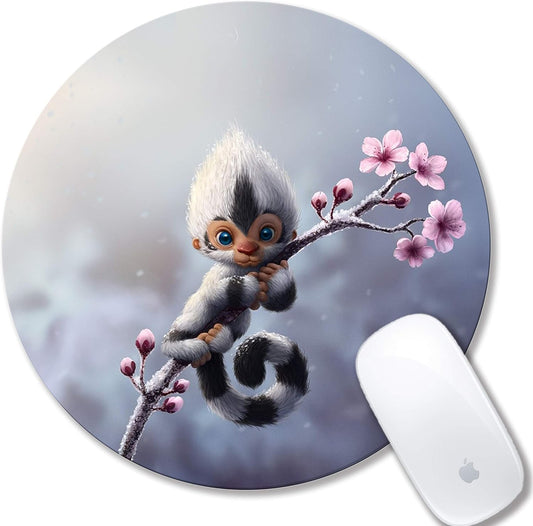 Mouse pad Cute Animal, Non-Slip Computer Mousepad with Monkey and Flower Design, Rubber Mouse mat for Home and Office