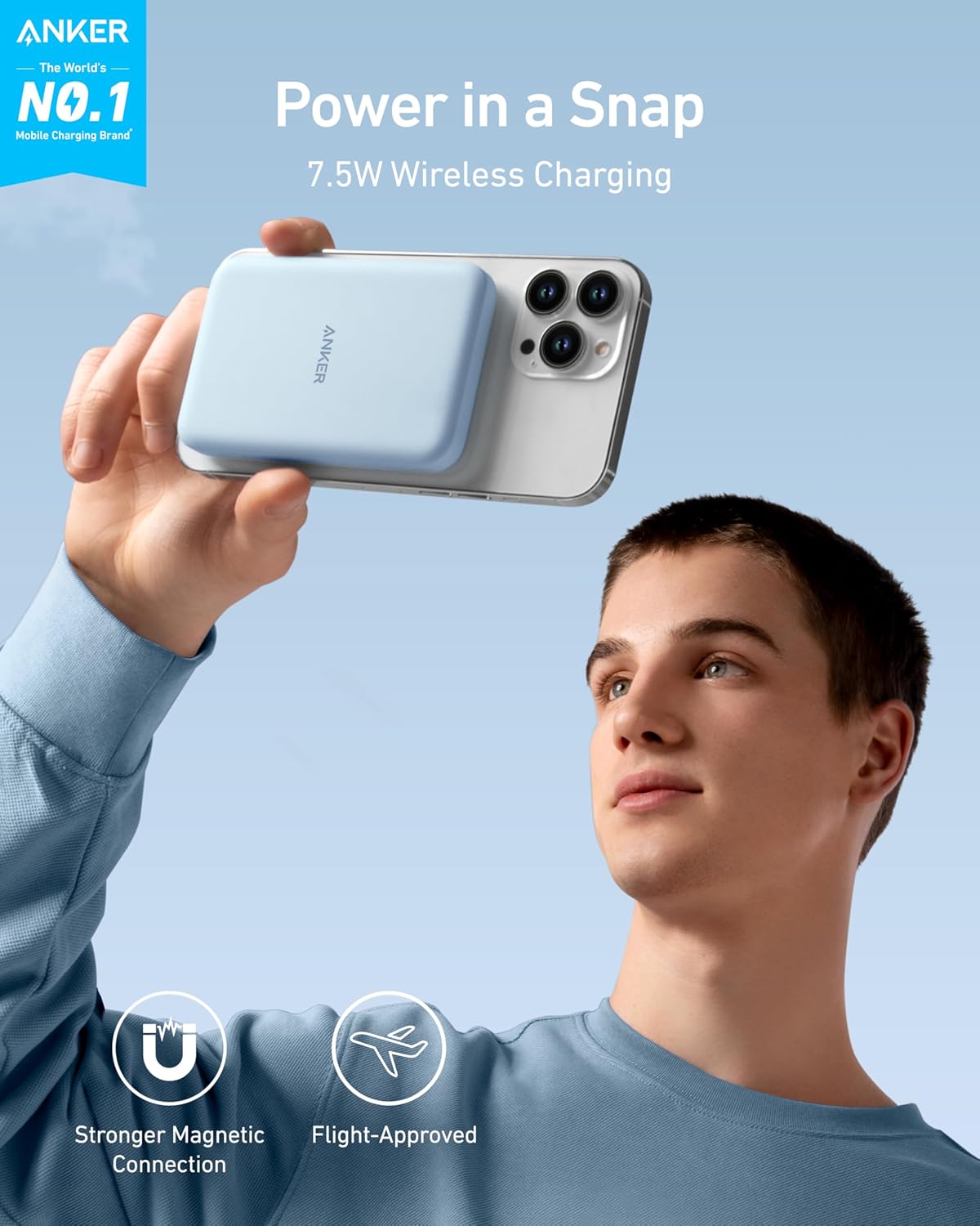 Anker 621 Magnetic Portable Charger (MagGo), 5,000mAh Wireless Power Bank with USB-C Cable, Magsafe-Compatible Battery Pack for iPhone 16/15/14/13/12 Series