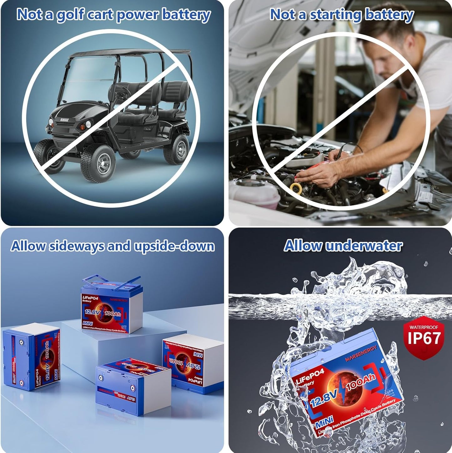 12V 100Ah Lifepo4 Battery, Bci Group 24, Built-In 100A Smart BMS, 4500 To 15000 Deep Cycle Grade A Cells Lithium Battery For Rv, Trolling Motor, Marine, Home Energy Storage, Solar Panel System (B-2PC)