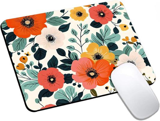 Mouse Pad, Cute Floral Pattern Flower Mouse Pads for Desk, 9.5" x 7.9" Non-Slip Rubber Base Computer Mousepad with Women, Portable Square Design for Wireless Mouse and Pad Laptop Office & Travel