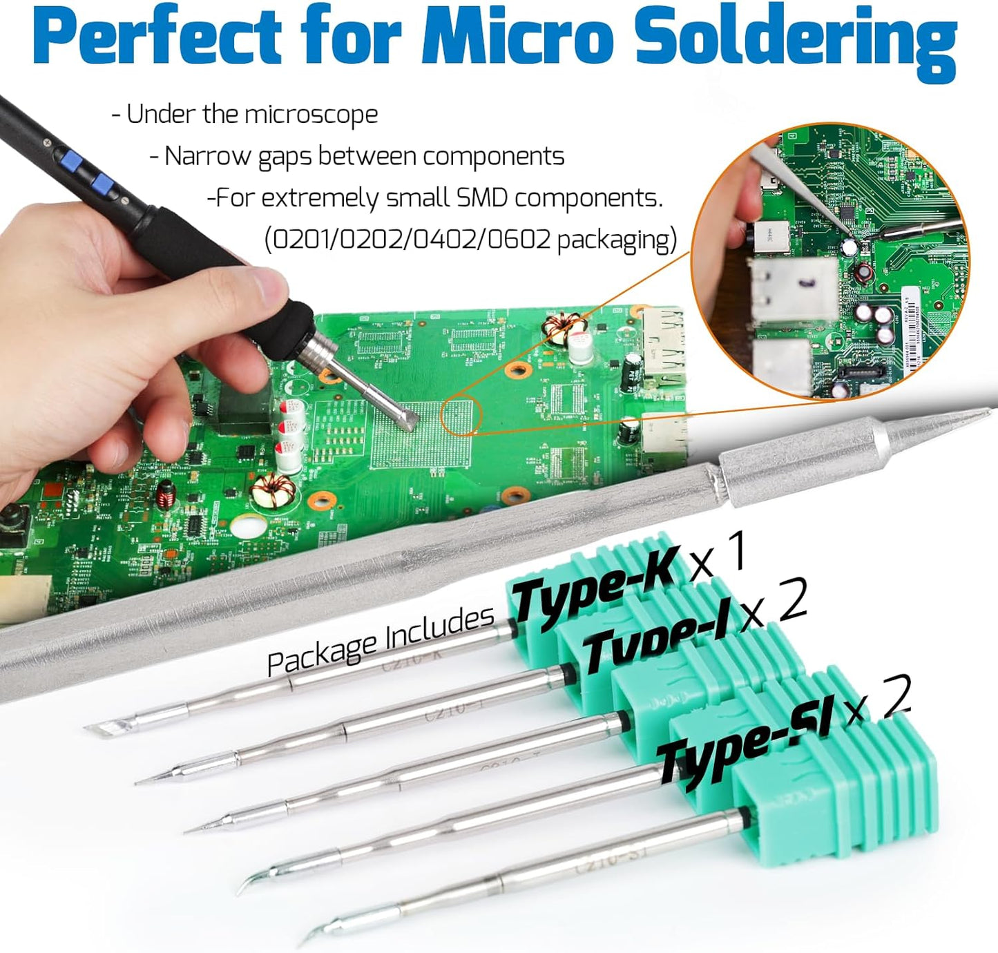 WEP 982-V Micro Soldering kit with 5 C210 Soldering Iron Tips, Temperature Control, Sleep Mode, Auto Shutdown and LCD Display