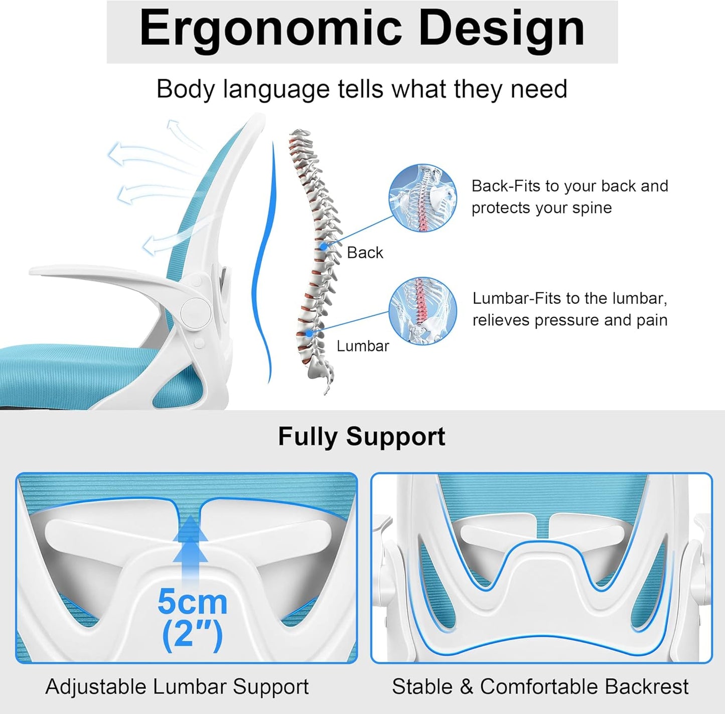 Primy Drafting Chair Tall Office Chair with Flip-up Armrests Executive Ergonomic Computer Standing Desk Chair with Lumbar Support and Adjustable Footrest Ring（Blue）