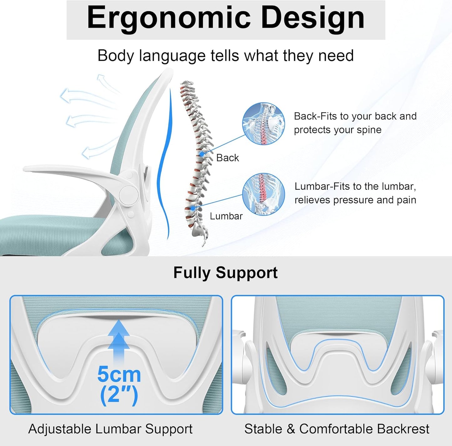 Drafting Chair Tall Office Chair with Flip-up Armrests, Adjustable Height, and Enhanced Lumbar Support - Ergonomic Rolling Stool, Back Support, and Adjustable Foot Rest Ring Light Blue