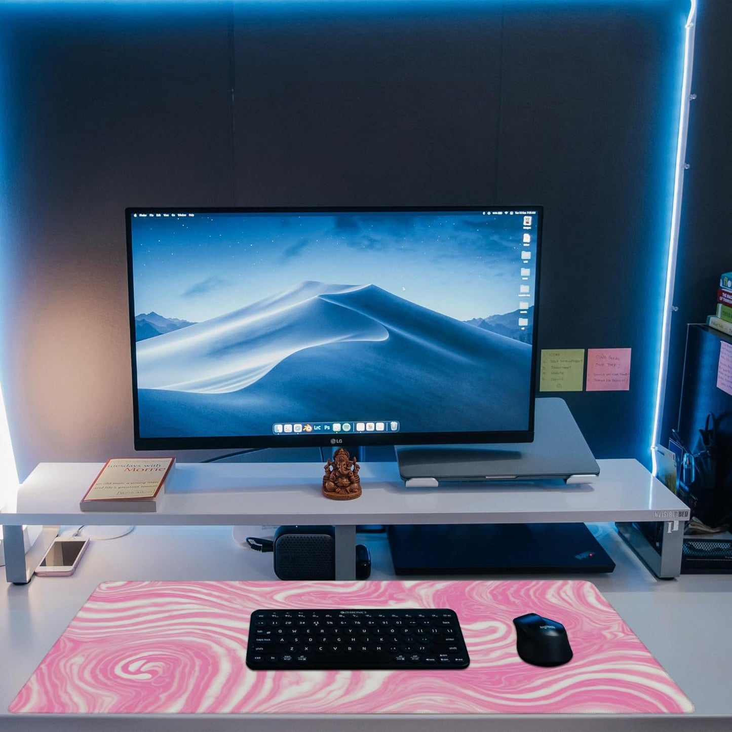 Desk Pad,Pink Marble Swirls Texture Desk Mat,Flow Liquid Waves Large Gaming Mouse Pad for Desk,Extended Big Computer Keyboard Mouse Pad with Non-Slip Base and Stitched Edge,35.4"x15.7"