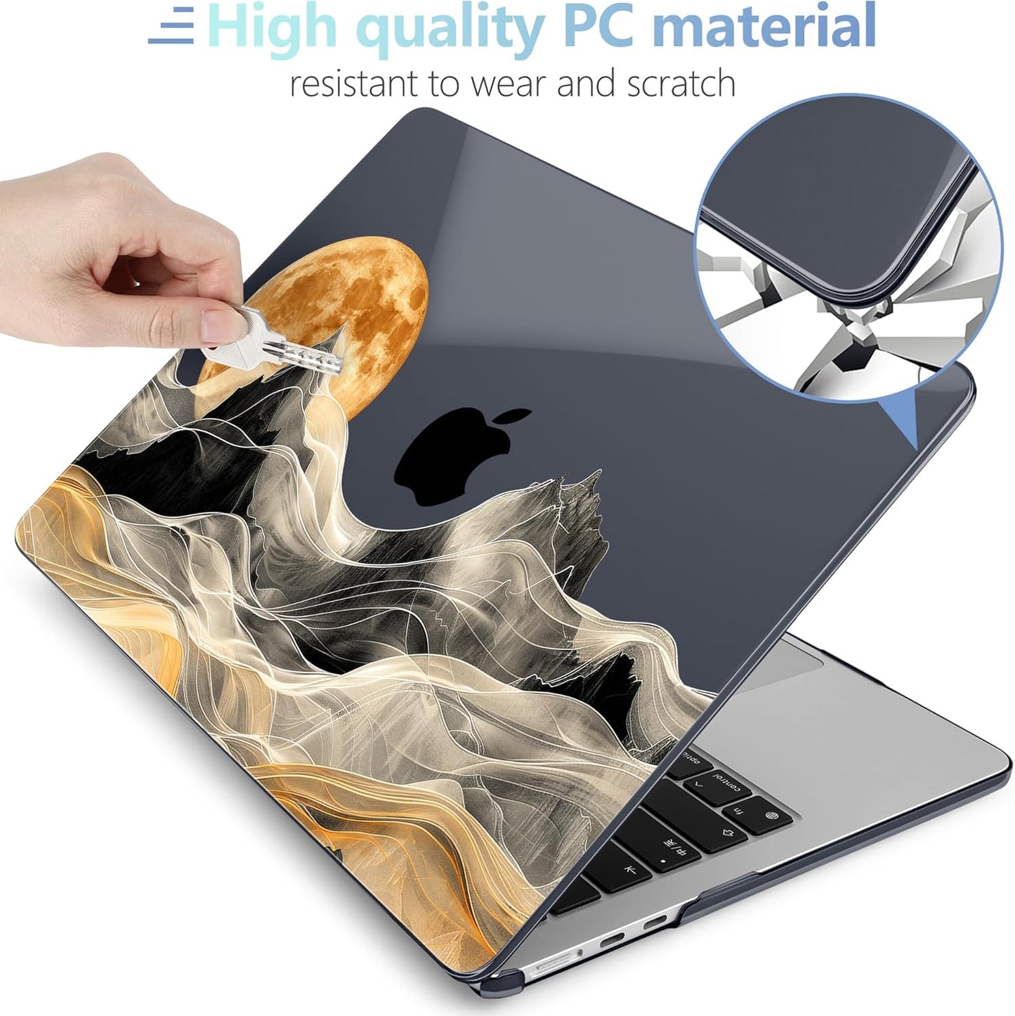 MEEgoodo Case for M4/M3/M2 MacBook Air 13.6 inch Case 2025 2024 2022, Fit Model A3240/A3113/A2681, Laptop Hard Shell with Keyboard Cover Compatible with MacBook Air 13 inch, Mystical Full Moon