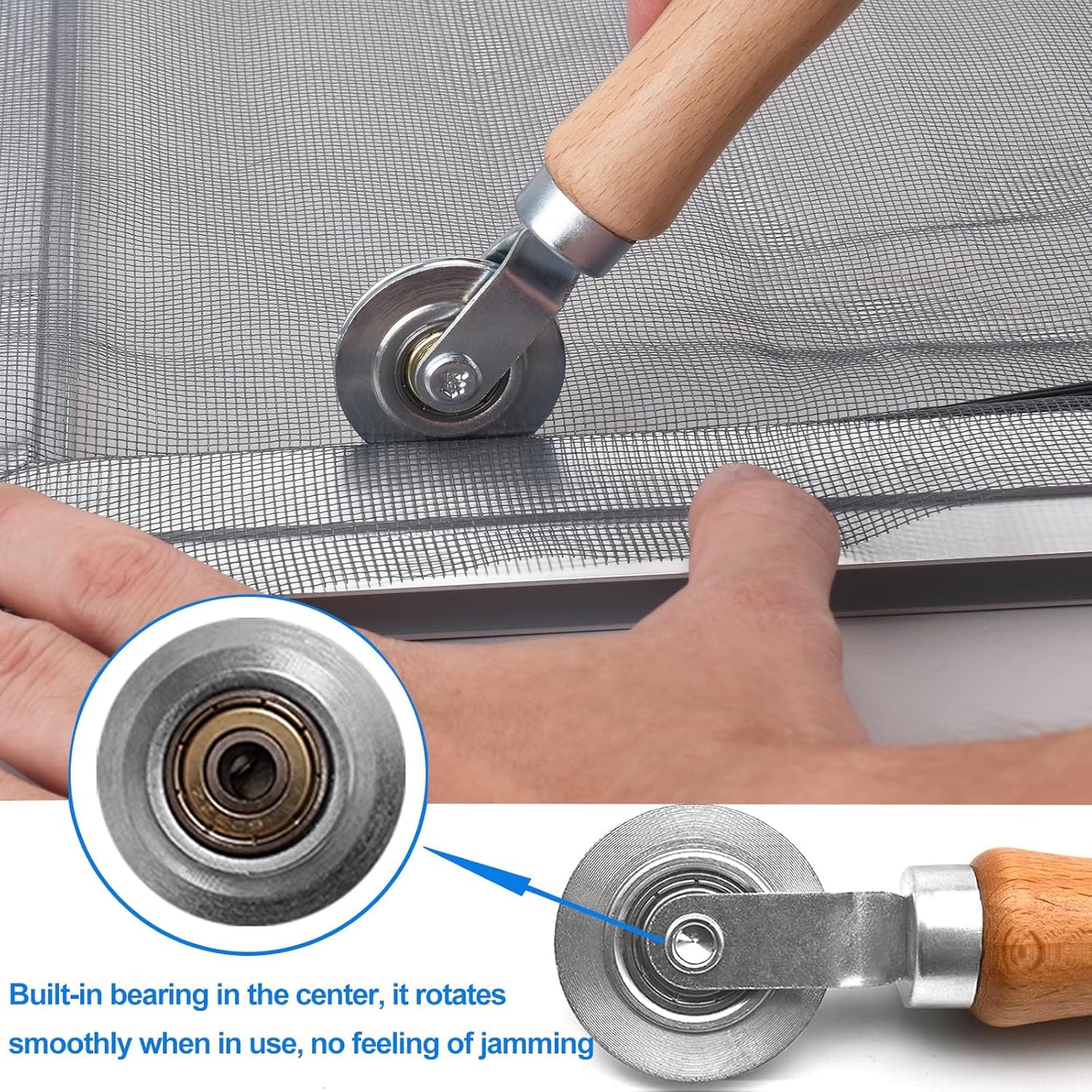 BAYTORY Window Screen Repair Kit, Steel Roller Tool with Bearing, Spline Removal Hook, 32ft Retainer Spline and 8Pcs Screen Clips Replacement for Installing Door Mesh Screens