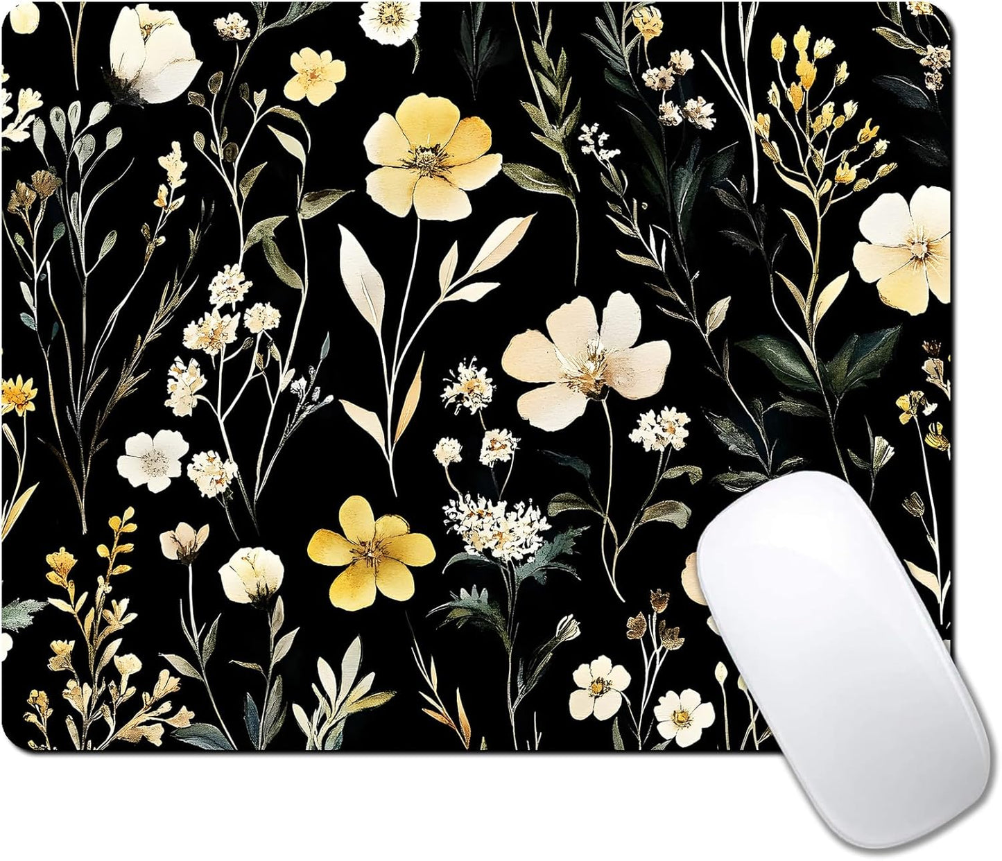 Wildflowers Aesthetic Floral Custom Mouse Pad with Non-Slip Rubber, Small Square Design for Wireless Laptop & Computer Mouse Pads for Desk, 9.5 x 7.9 inch Smooth Surface for Gaming & Office