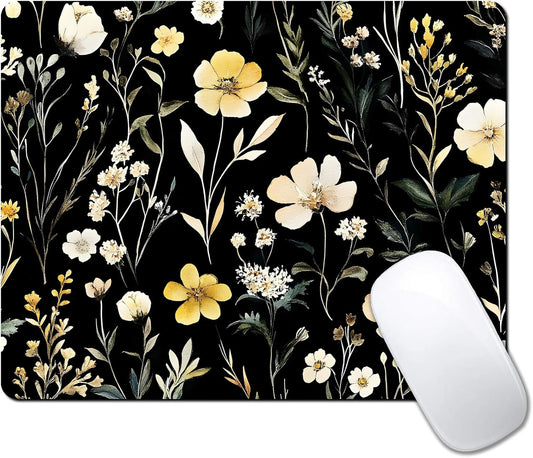 Wildflowers Aesthetic Floral Custom Mouse Pad with Non-Slip Rubber, Small Square Design for Wireless Laptop & Computer Mouse Pads for Desk, 9.5 x 7.9 inch Smooth Surface for Gaming & Office