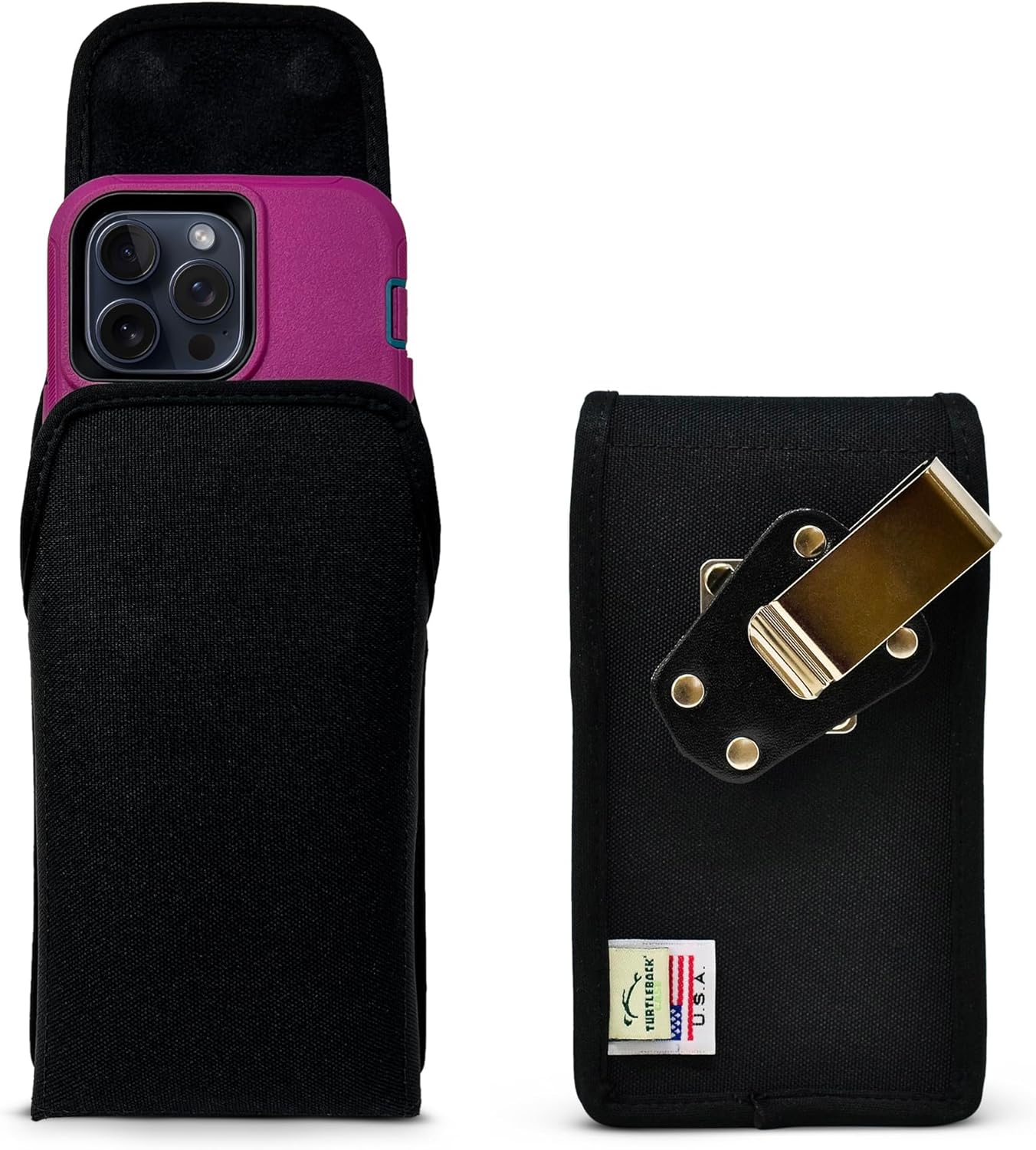 Turtleback Belt Clip for iPhone 16 Pro Max, 15 Pro Max, 14 Pro Max -Large- Fits w/Defender Bulky Style Cases - Premium Black Nylon, Vertical Belt Holder, Magnetic Closure HD Rotating Belt Clip
