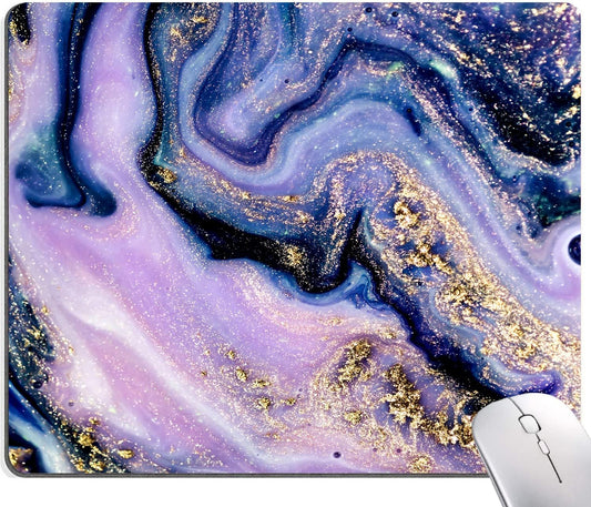 Mouse Pad, Purple Navy Gold Marble Mouse Pad, Premium-Textured Marbling Mouse Mat Square Waterproof Non-Slip Rubber Base Computer Mousepads for Office Laptop Desk